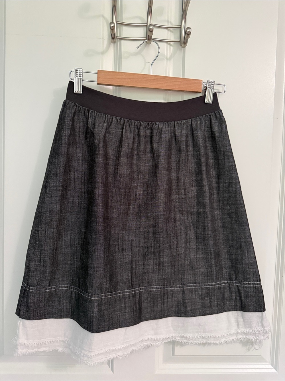D.A.R Denim A-Line Skirt with White Frayed Hem